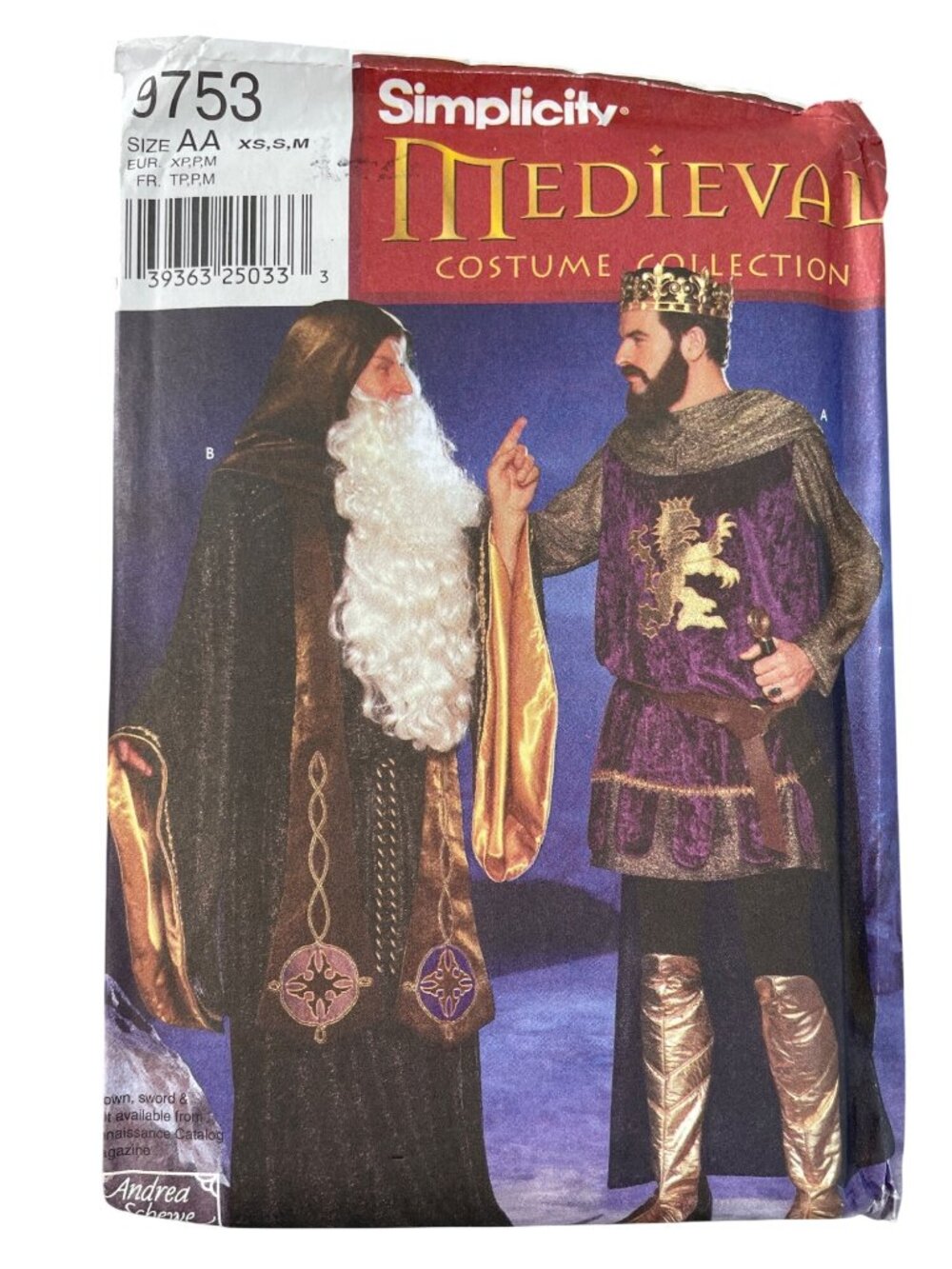 Simplicity 9753 Wizard Knight Medieval Costume Sewing Pattern XS-M UNCUT